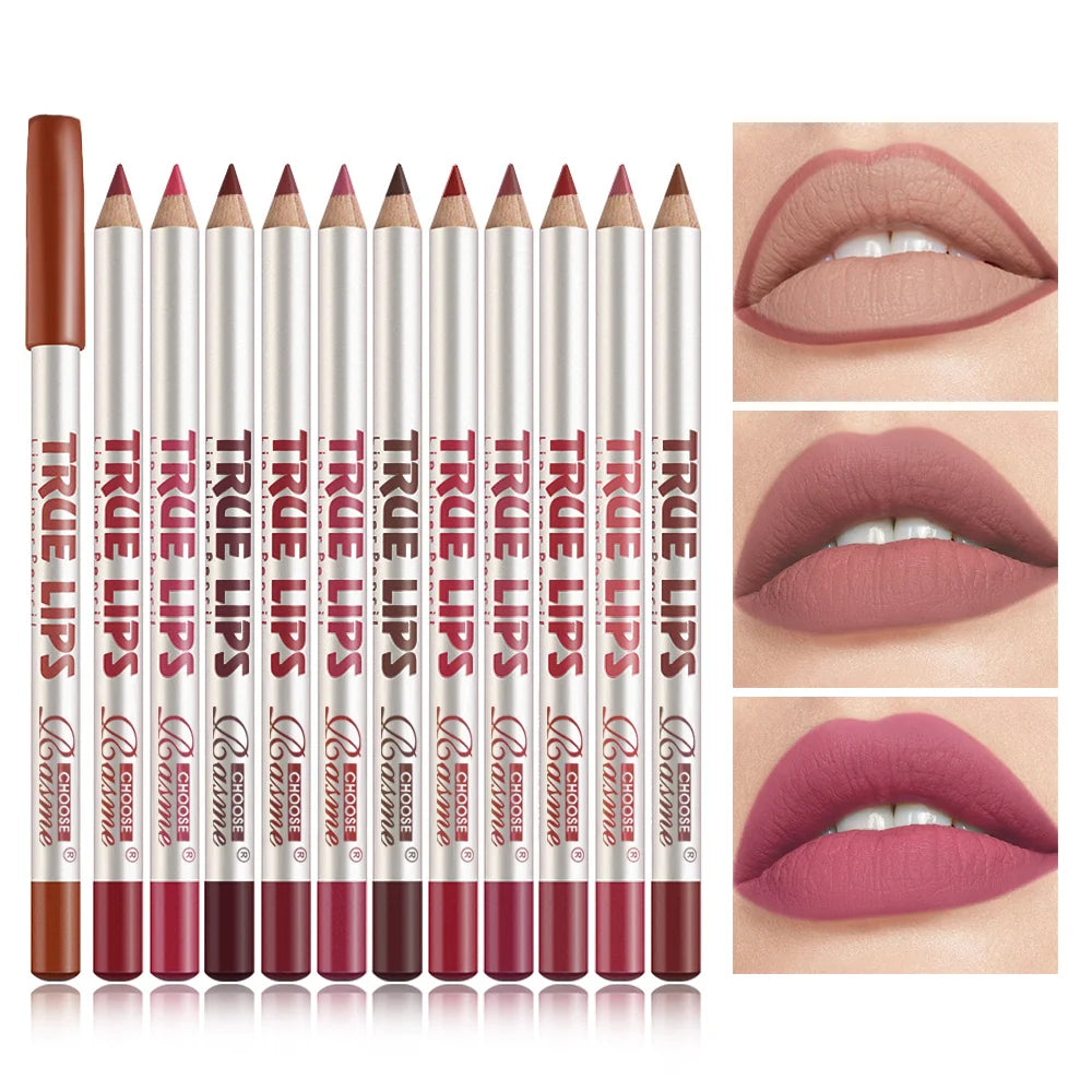 12-teiliges Lippenstift & Lipliner Set – Langanhaltend, Matt & Präzise (4 Farben)