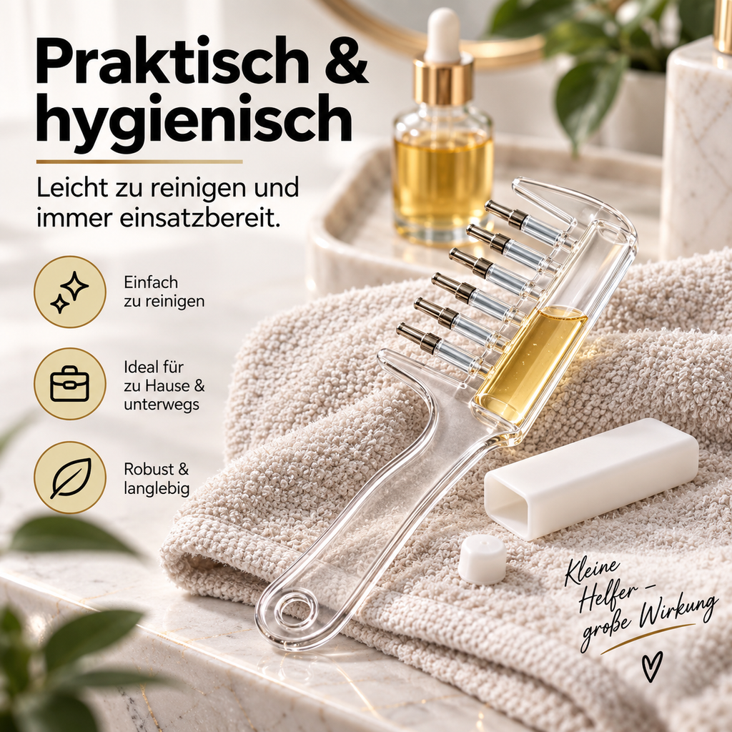 Kompakter Applikator für Haarserum und Tonikum
