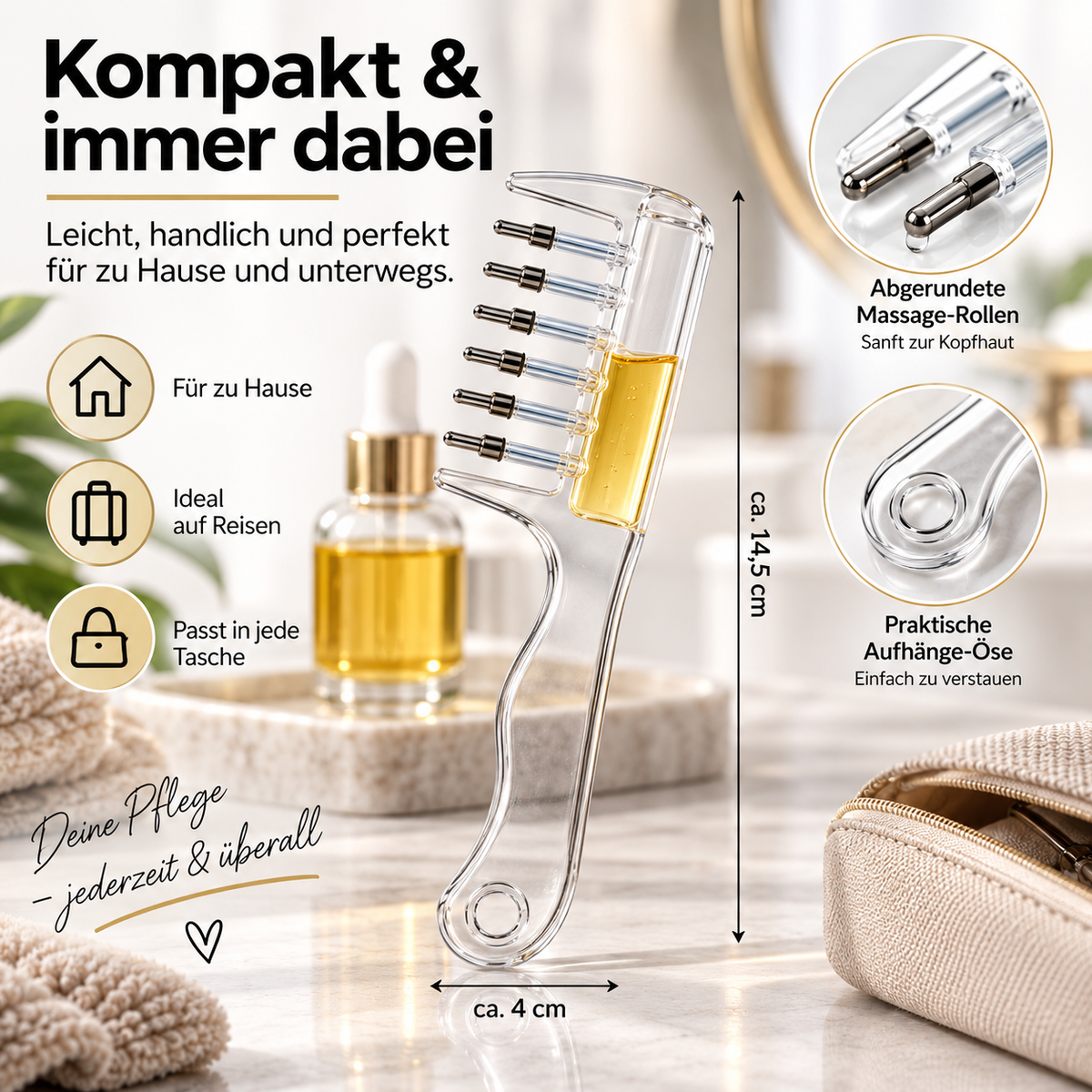 Rollkugeln des Kopfhaut-Applikators als Nahaufnahme