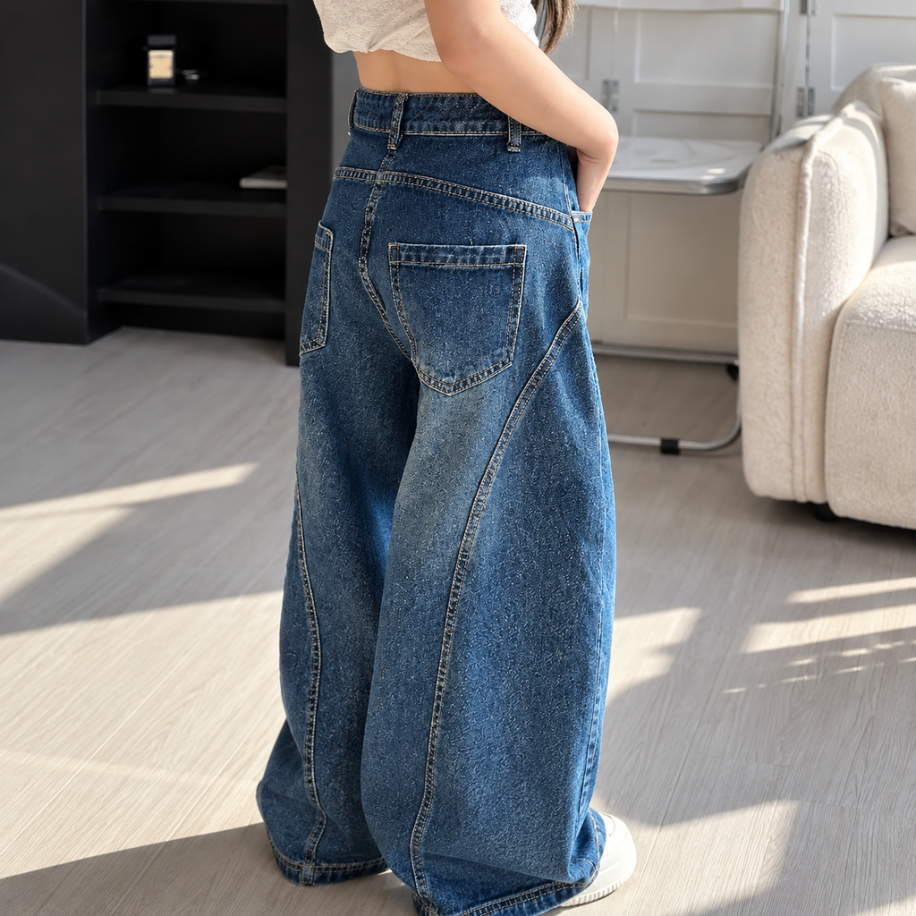 Dark-Wash Barrel-Jeans mit hoher Taille