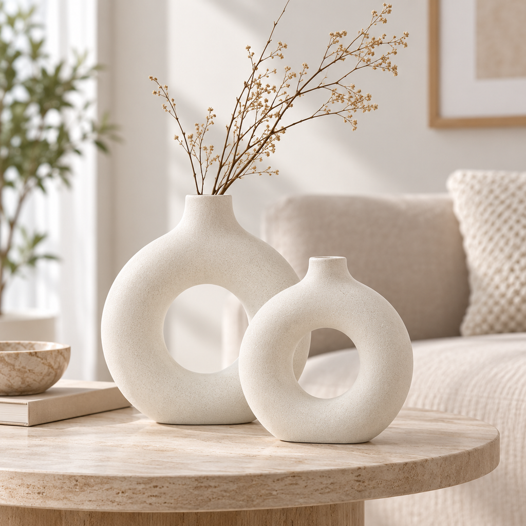 Nordische Keramikvase in runder Donut-Form