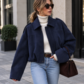 Dunkelblaue Damen-Bomberjacke in Wildlederoptik