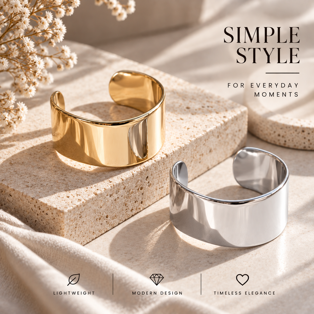 Breiter Edelstahl-Cuff in Gold- und Silberoptik