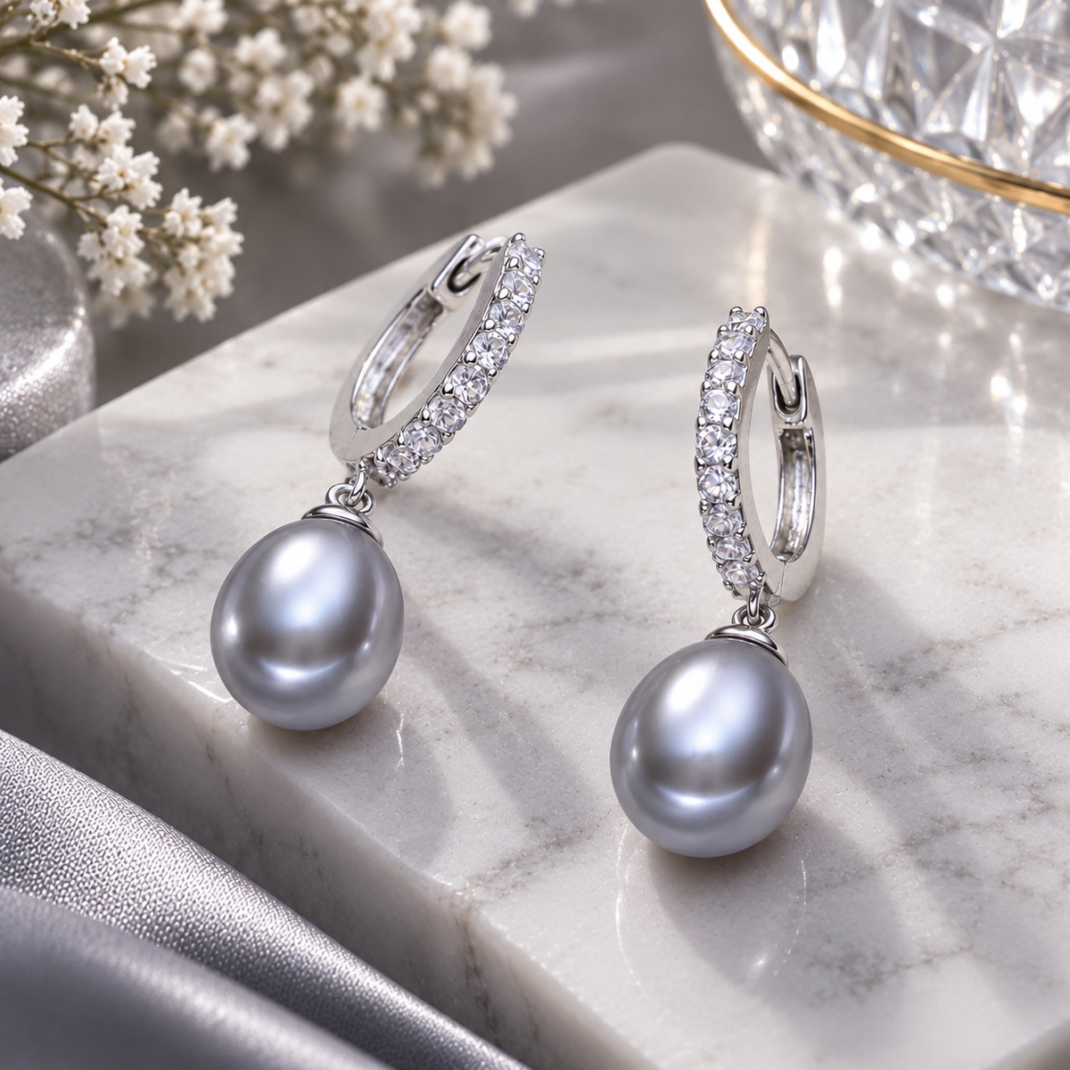 Graue Süßwasserperlen-Creolen aus 925 Sterling Silber