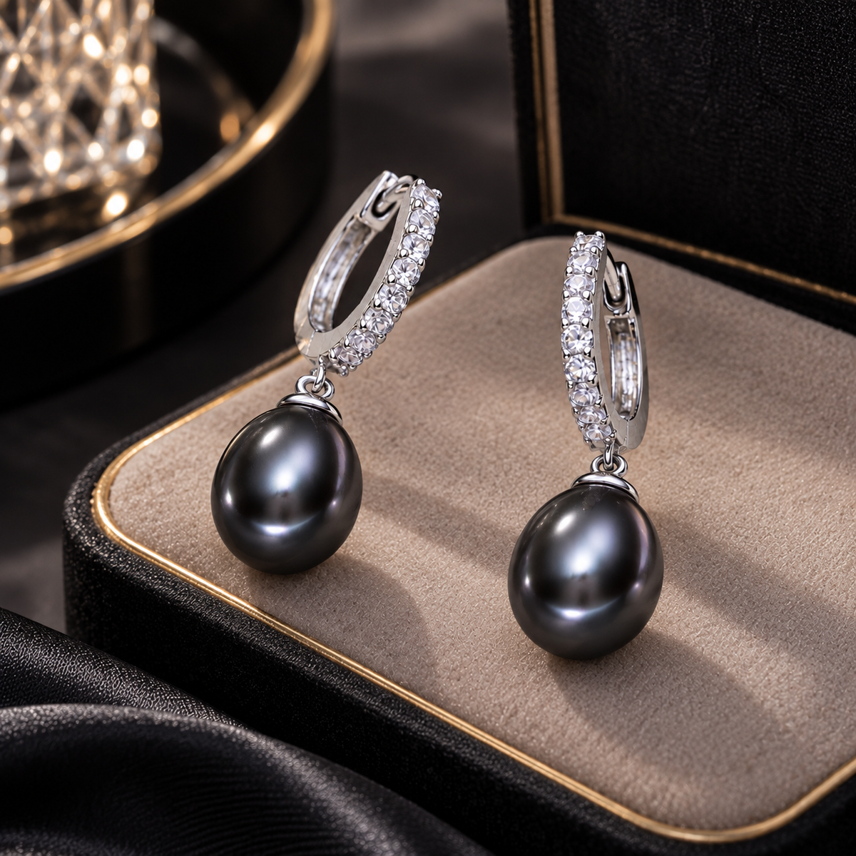 Schwarze Süßwasserperlen-Creolen aus 925 Sterling Silber