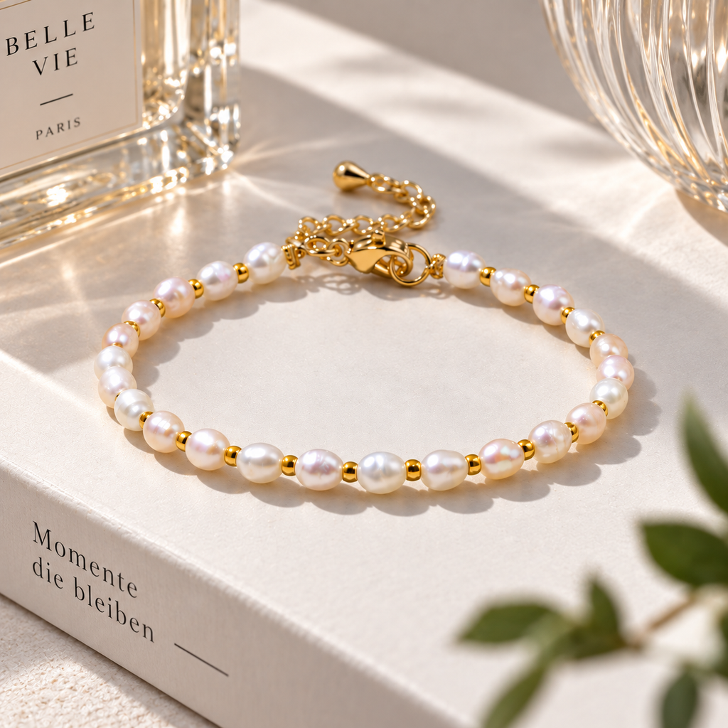 Süßwasserperlen-Armband auf hellem Schmuckdisplay