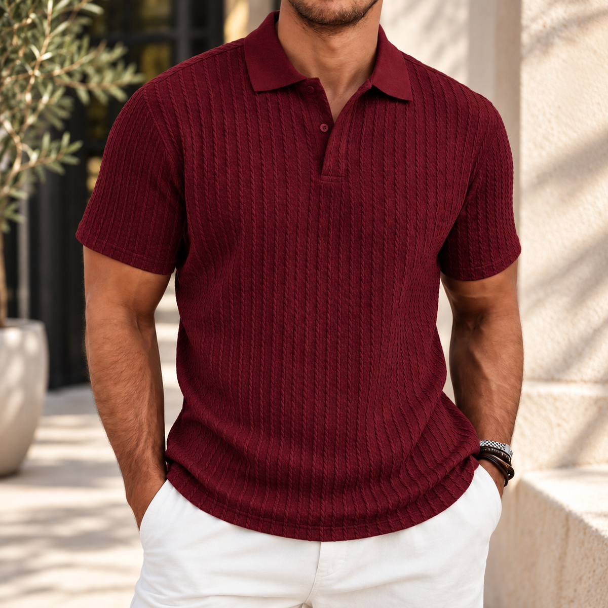 Herren Strick-Polo – Kurzarm in 7 Farben – Produktansicht 2