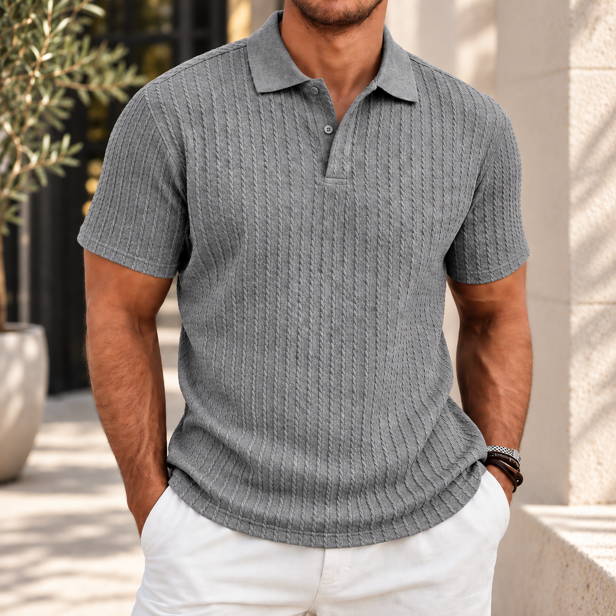 Herren Strick-Polo – Kurzarm in 7 Farben – Produktansicht 5