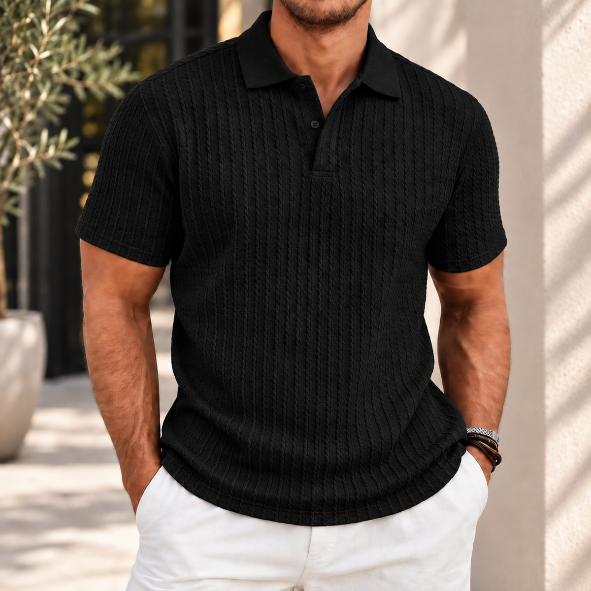 Herren Strick-Polo – Kurzarm in 7 Farben – Produktansicht 4