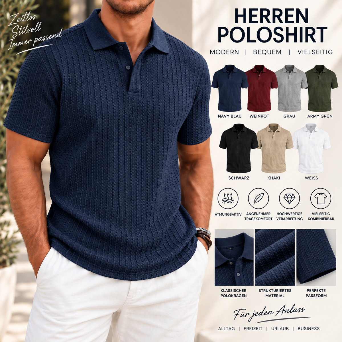 Herren Strick-Polo – Kurzarm in 7 Farben – Produktansicht 1