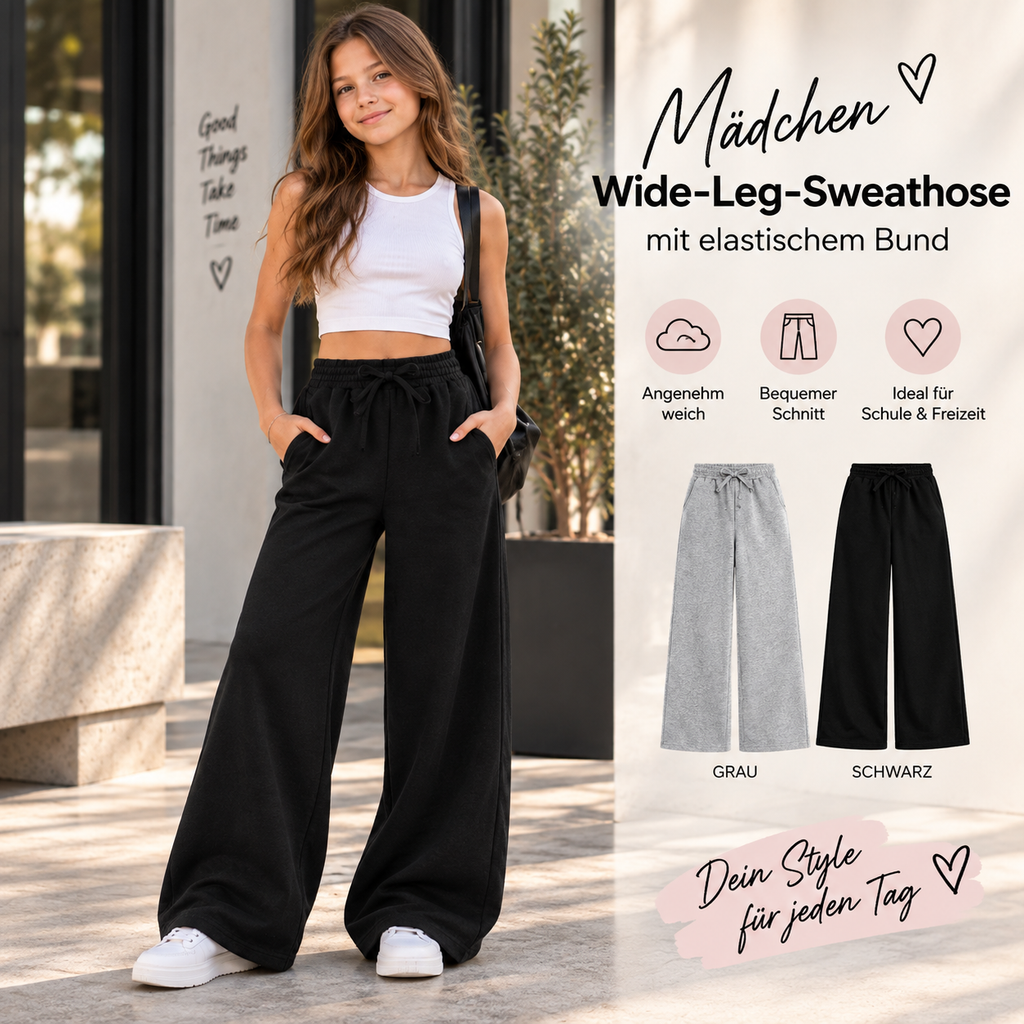 Mädchen-Wide-Leg-Sweathosen im 2er-Set in Grau und Schwarz