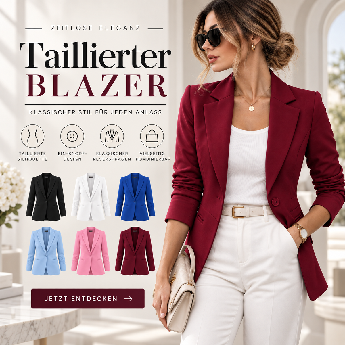 Taillierter Damen-Blazer in sechs Farbvarianten