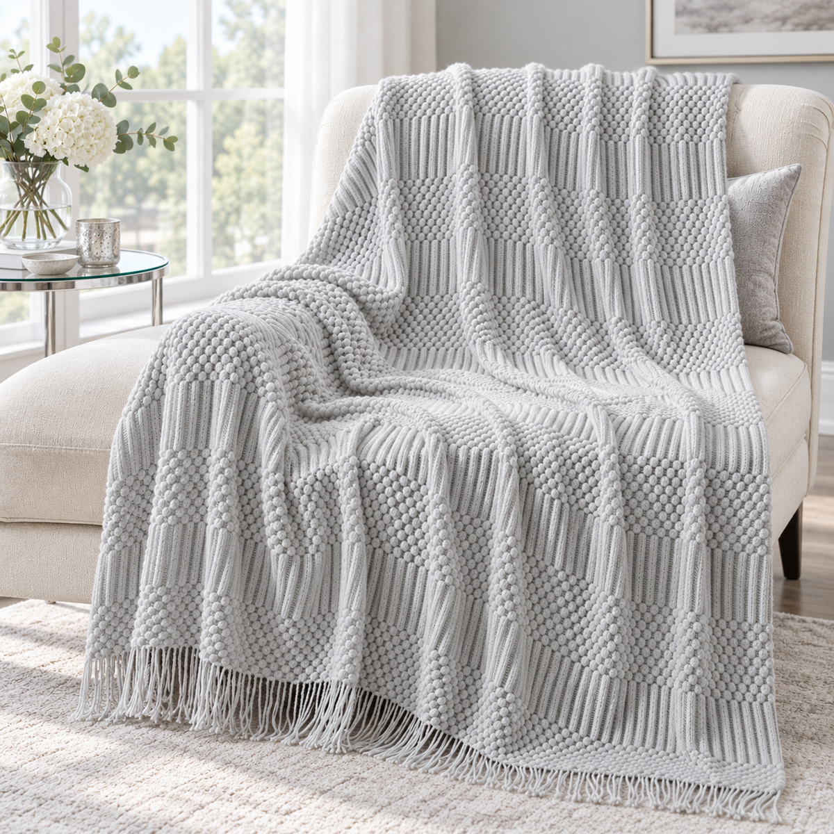Gestrickte Wohndecke mit Struktur – 2 Größen – Produktansicht 12