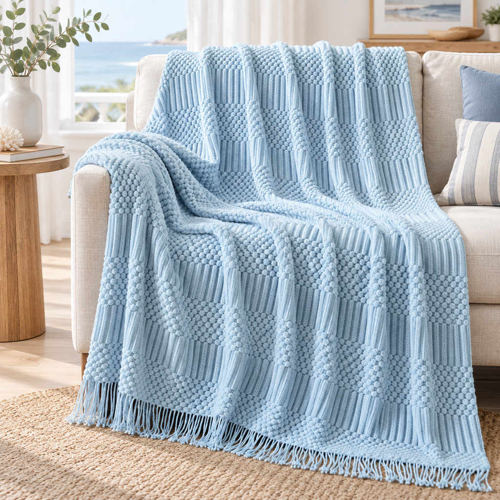 Gestrickte Wohndecke mit Struktur – 2 Größen – Produktansicht 16