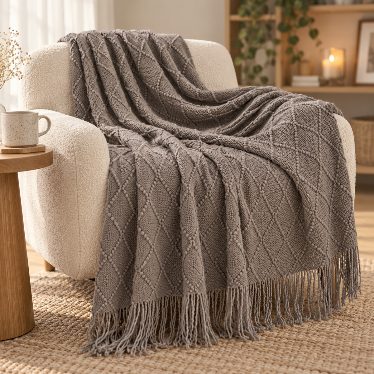 Gestrickte Wohndecke mit Struktur – 2 Größen – Produktansicht 4