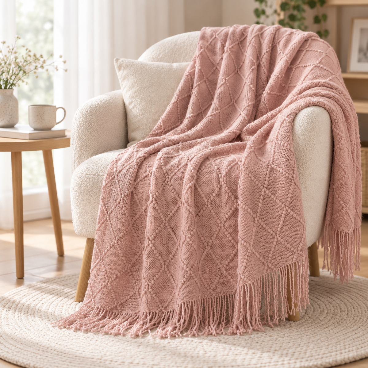 Gestrickte Wohndecke mit Struktur – 2 Größen – Produktansicht 2