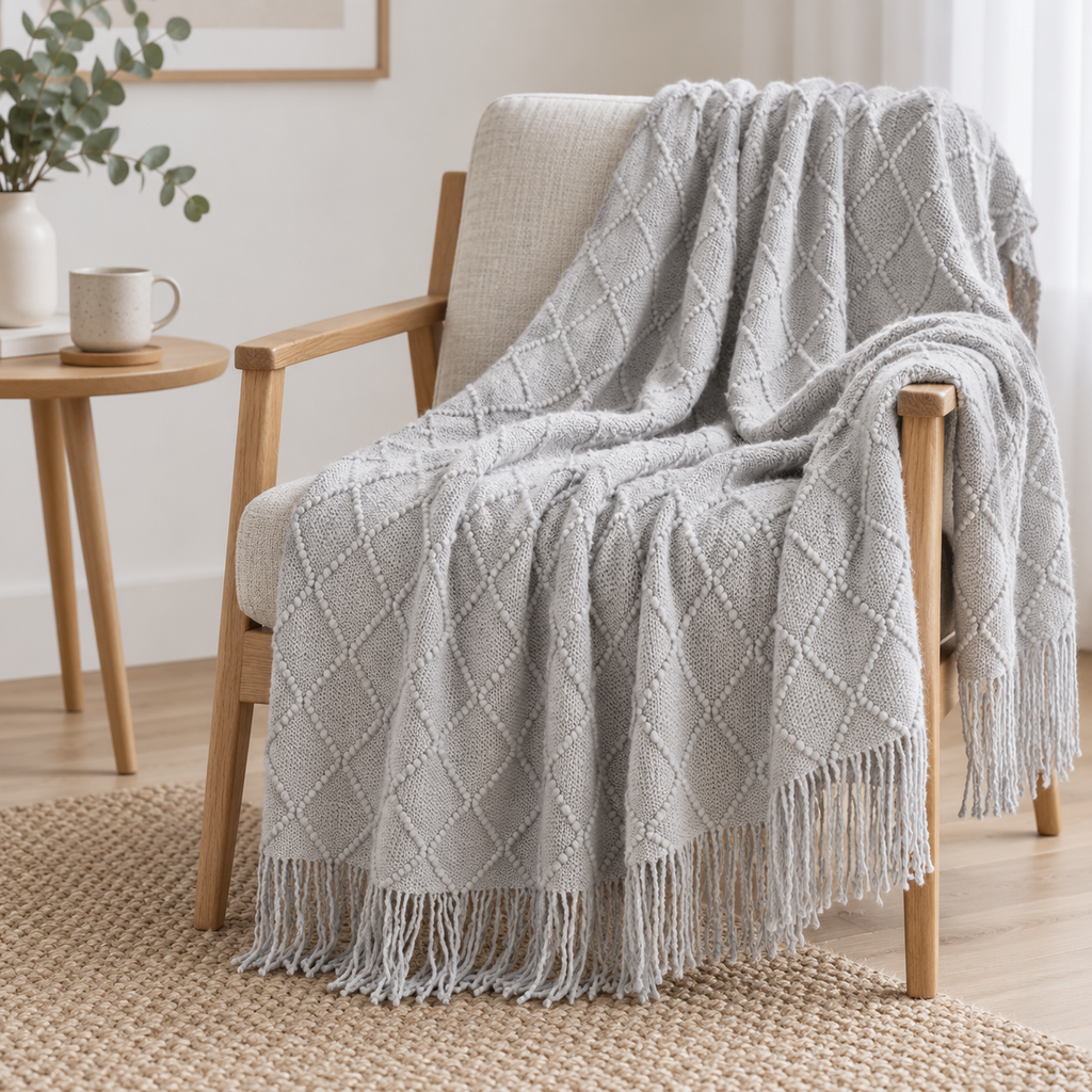 Gestrickte Wohndecke mit Struktur – 2 Größen – Produktansicht 7