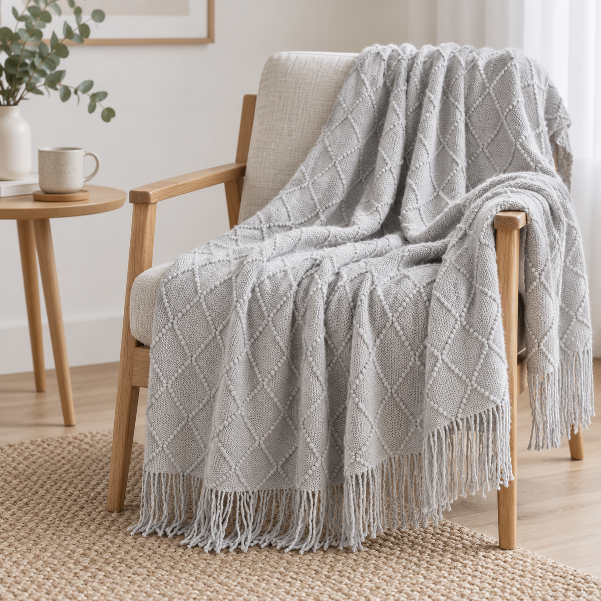 Gestrickte Wohndecke mit Struktur – 2 Größen – Produktansicht 7