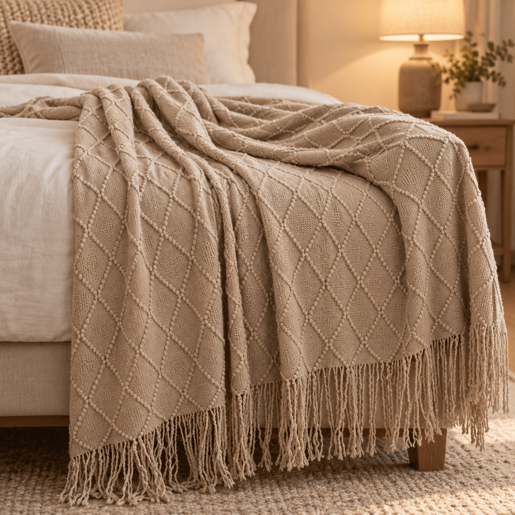 Gestrickte Wohndecke mit Struktur – 2 Größen – Produktansicht 8