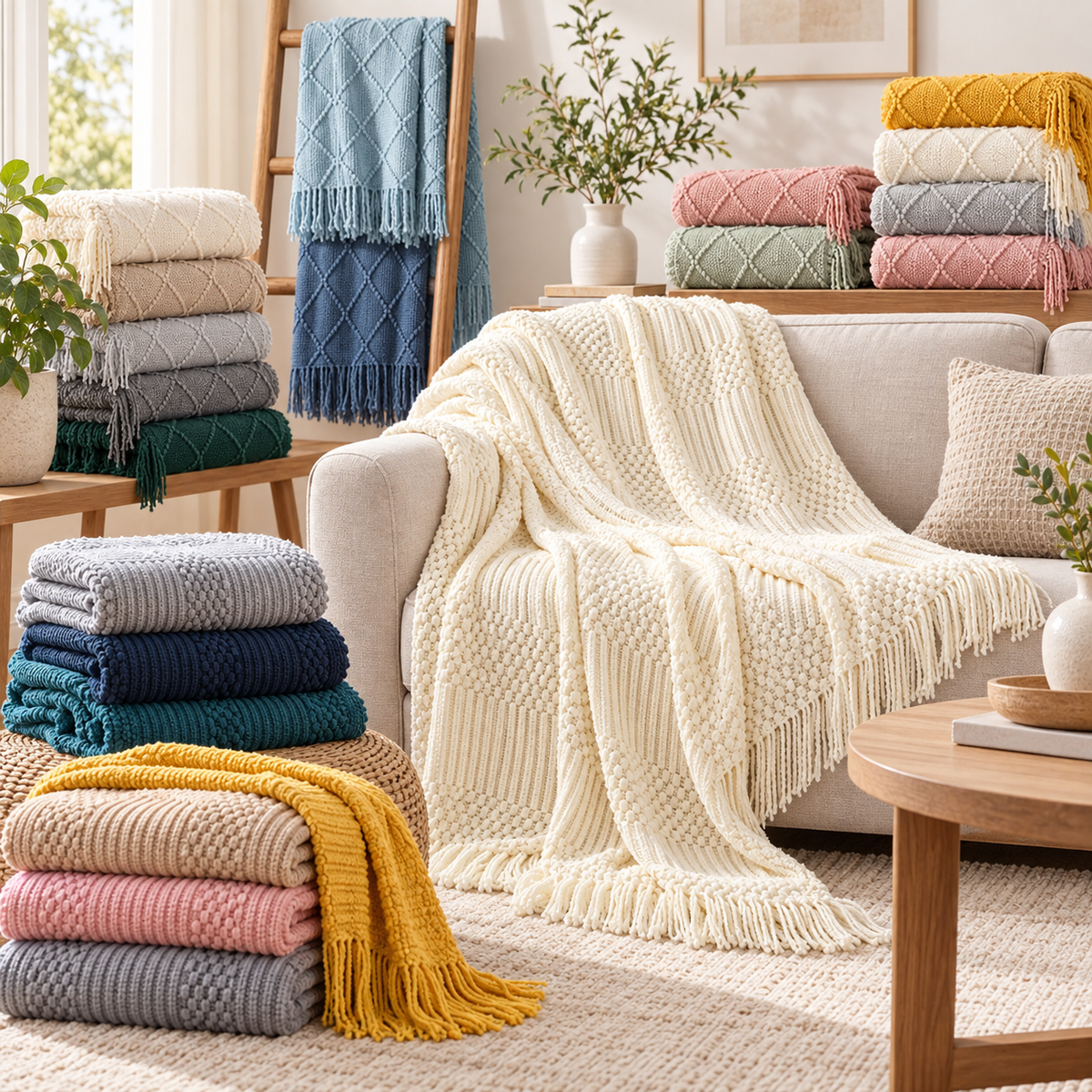 Gestrickte Wohndecke mit Struktur – 2 Größen – Produktansicht 1