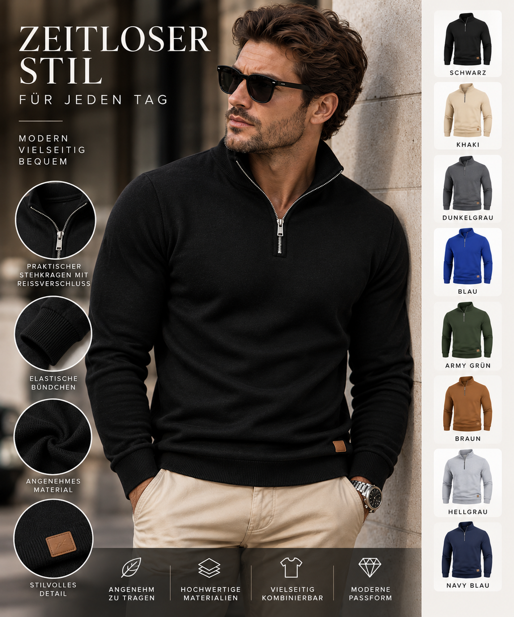 Herren Pullover mit kurzem Reißverschluss – 8 Farben – Produktansicht 1