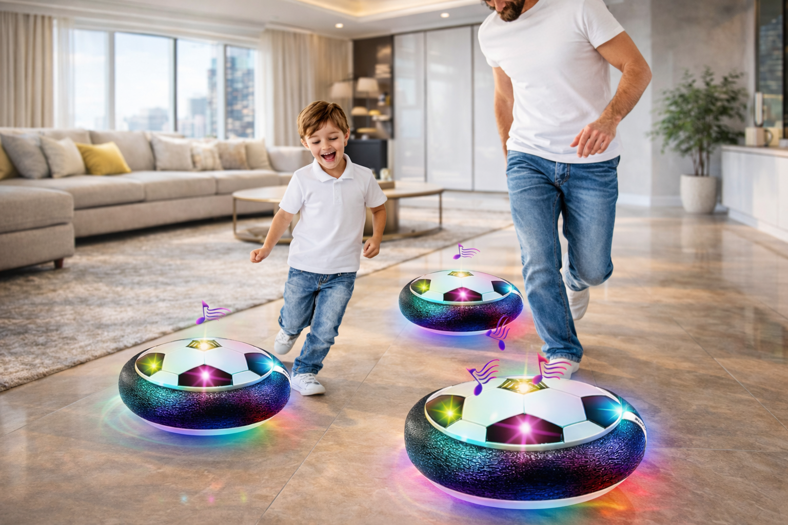 Hover Fußball Set für Kinder – Schwebender LED-Ball / LED + Musik / Mini-Fußballtor – Indoor Sportspiel mit Licht