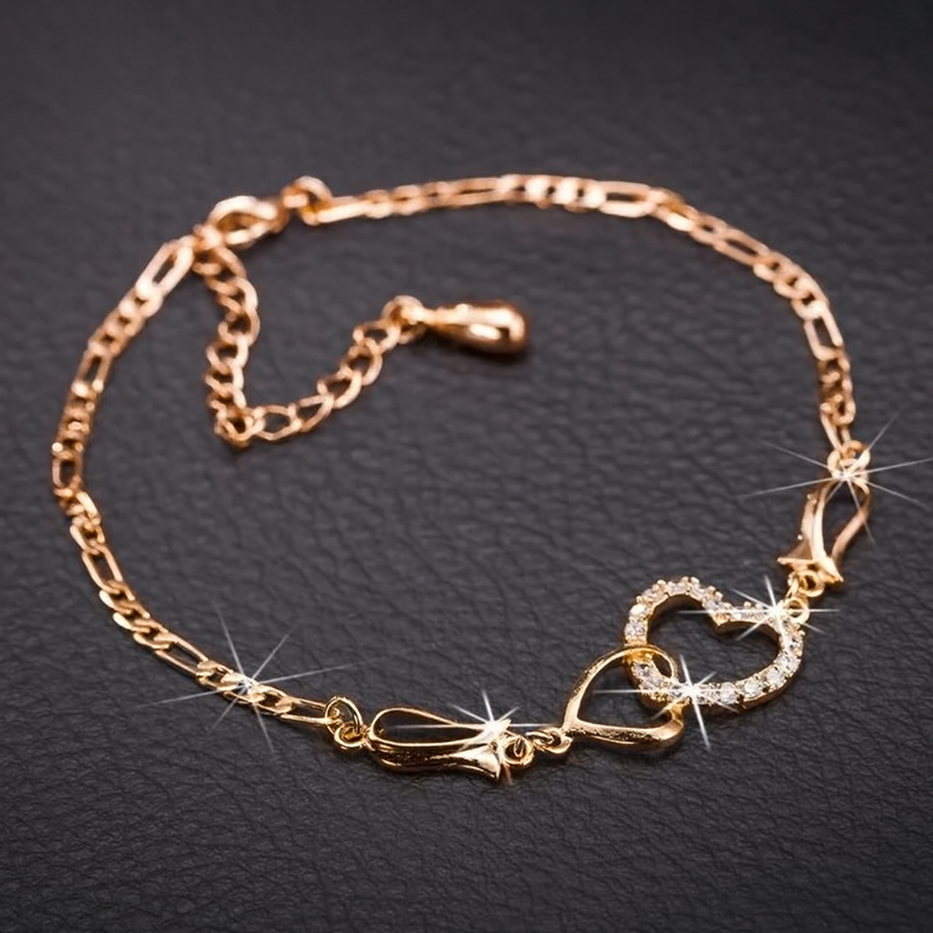 Elegantes Damenarmband „Double Heart“ – Edelstahl, Verstellbar, Minimalistisch & Zeitlos