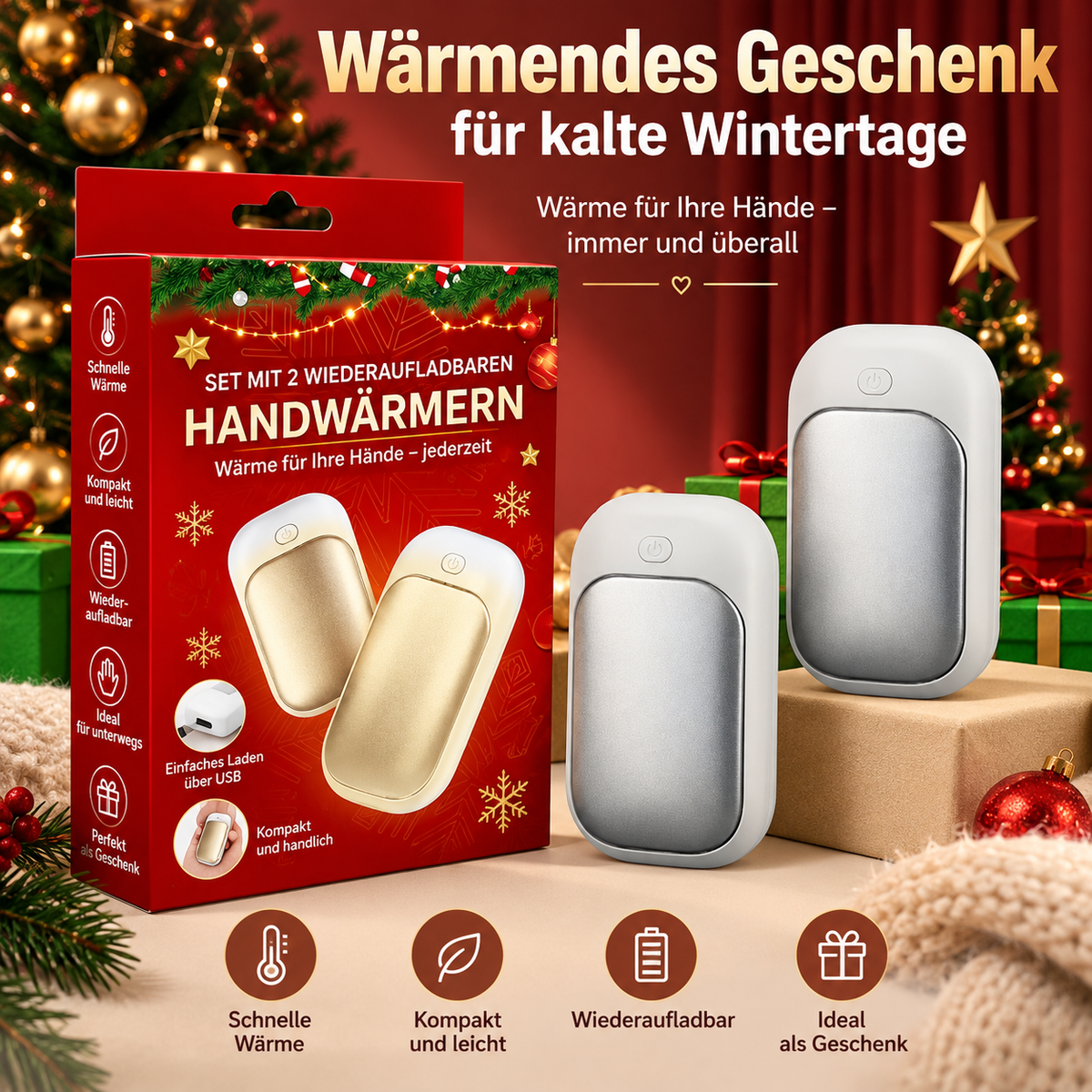 Weiße magnetische Handwärmer im 2er-Set