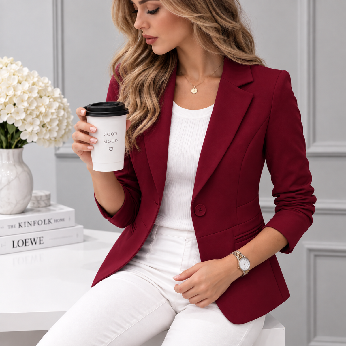 Bordeauxfarbener Damen-Blazer