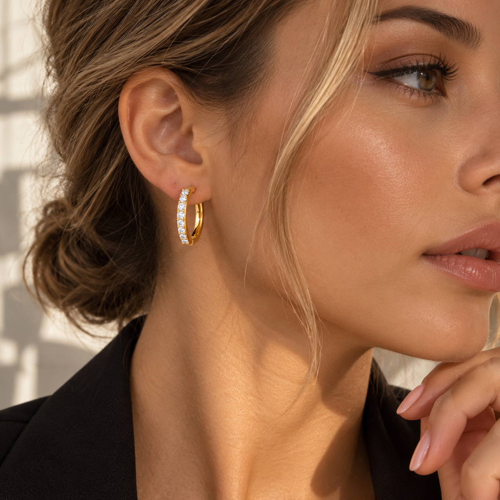 Goldfarbene Zirkonia-Creole als dezentes Ohrschmuck-Detail