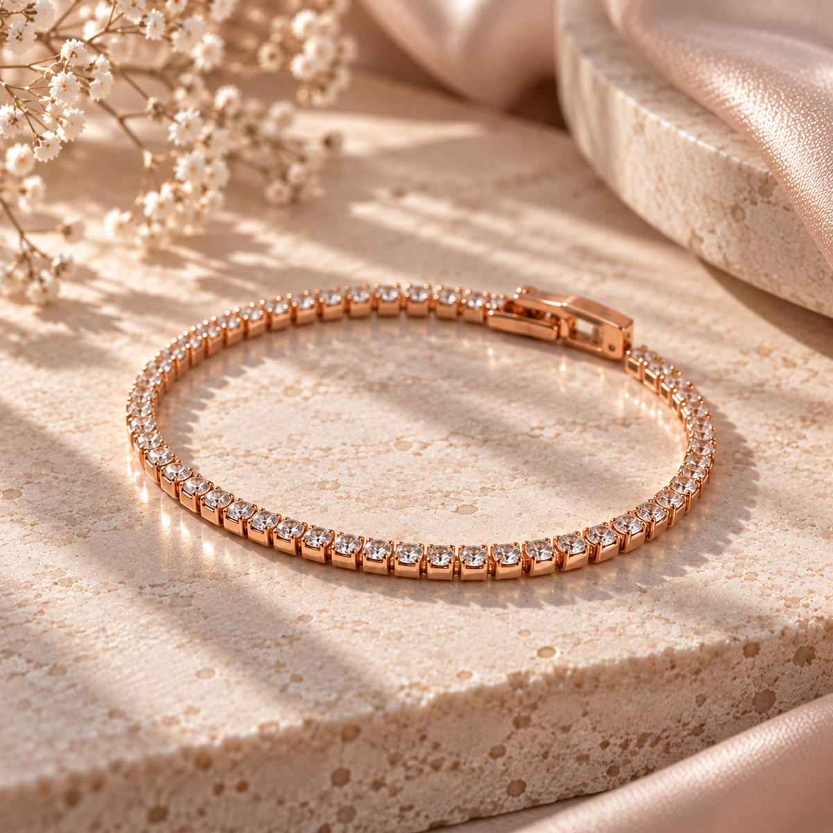 Roségoldfarbenes Tennisarmband mit Zirkonia