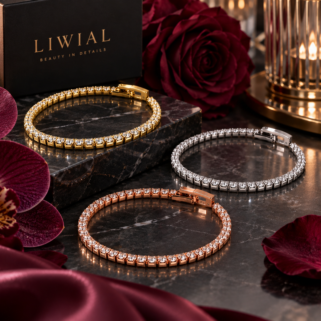 Tennisarmband mit Zirkonia in Silber, Gold und Roségold