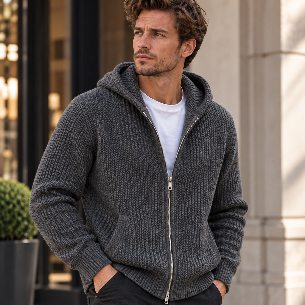 Herren Strickjacke mit Kapuze und Reißverschluss – 5 Farben – Produktansicht 7
