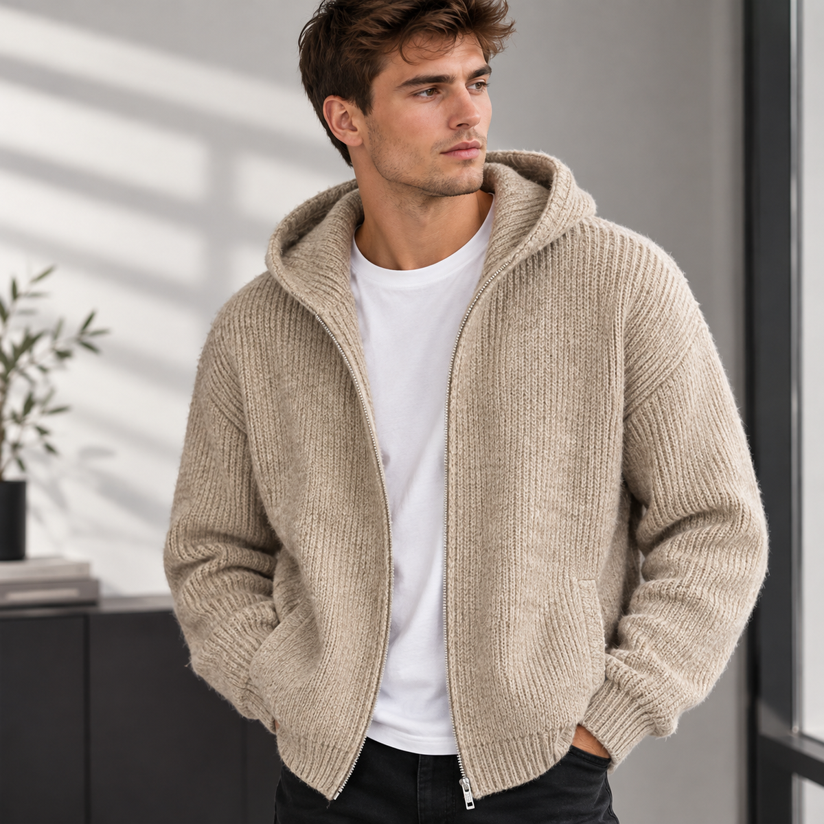 Herren Strickjacke mit Kapuze und Reißverschluss – 5 Farben – Produktansicht 11