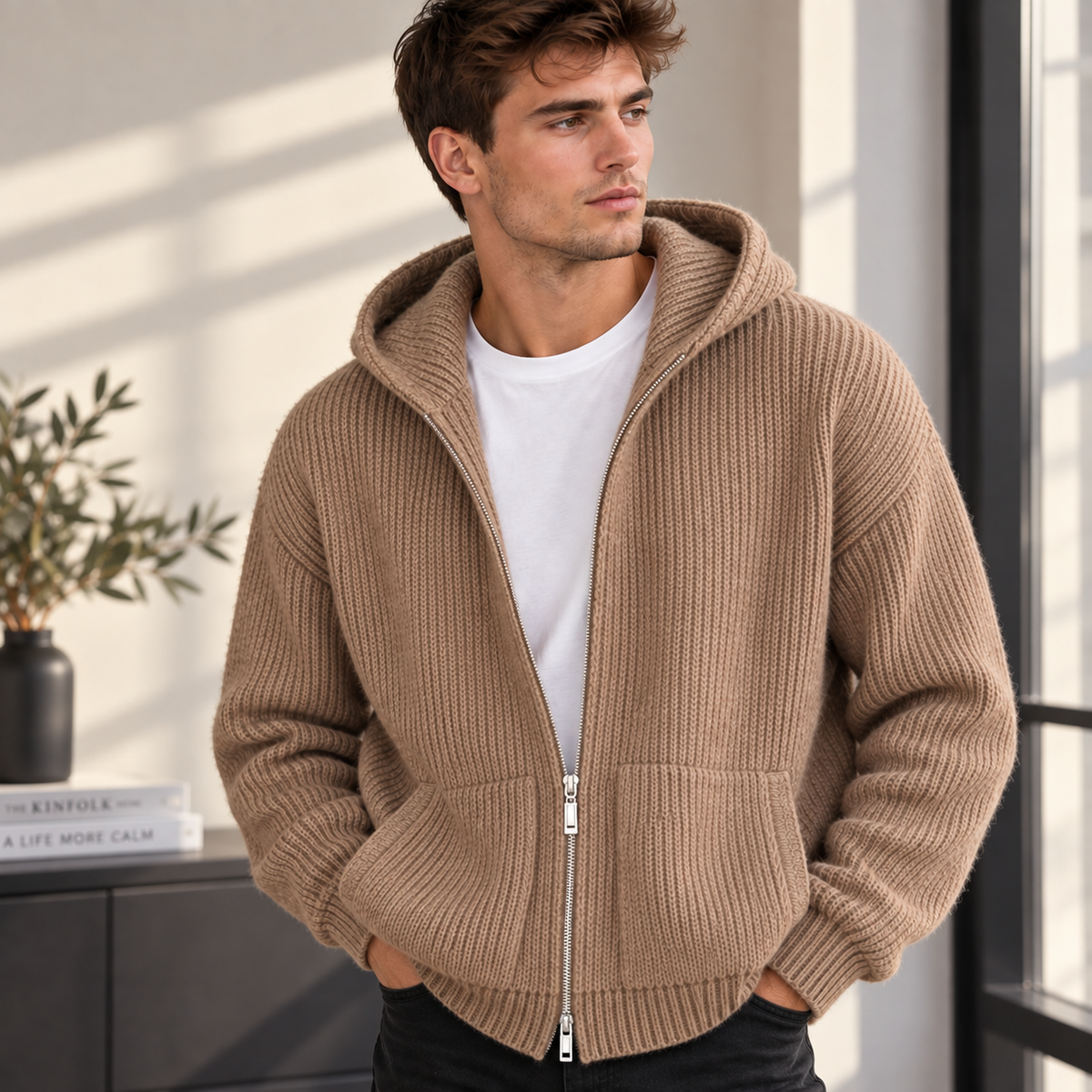 Herren Strickjacke mit Kapuze und Reißverschluss – 5 Farben – Produktansicht 9