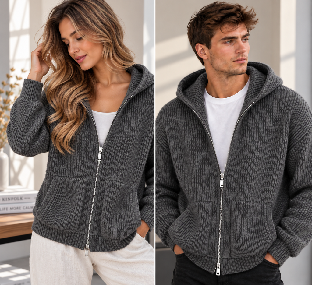 Herren Strickjacke mit Kapuze und Reißverschluss – 5 Farben – Produktansicht 8