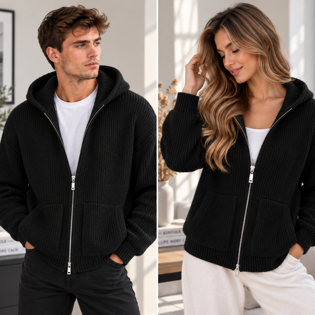 Herren Strickjacke mit Kapuze und Reißverschluss – 5 Farben – Produktansicht 6
