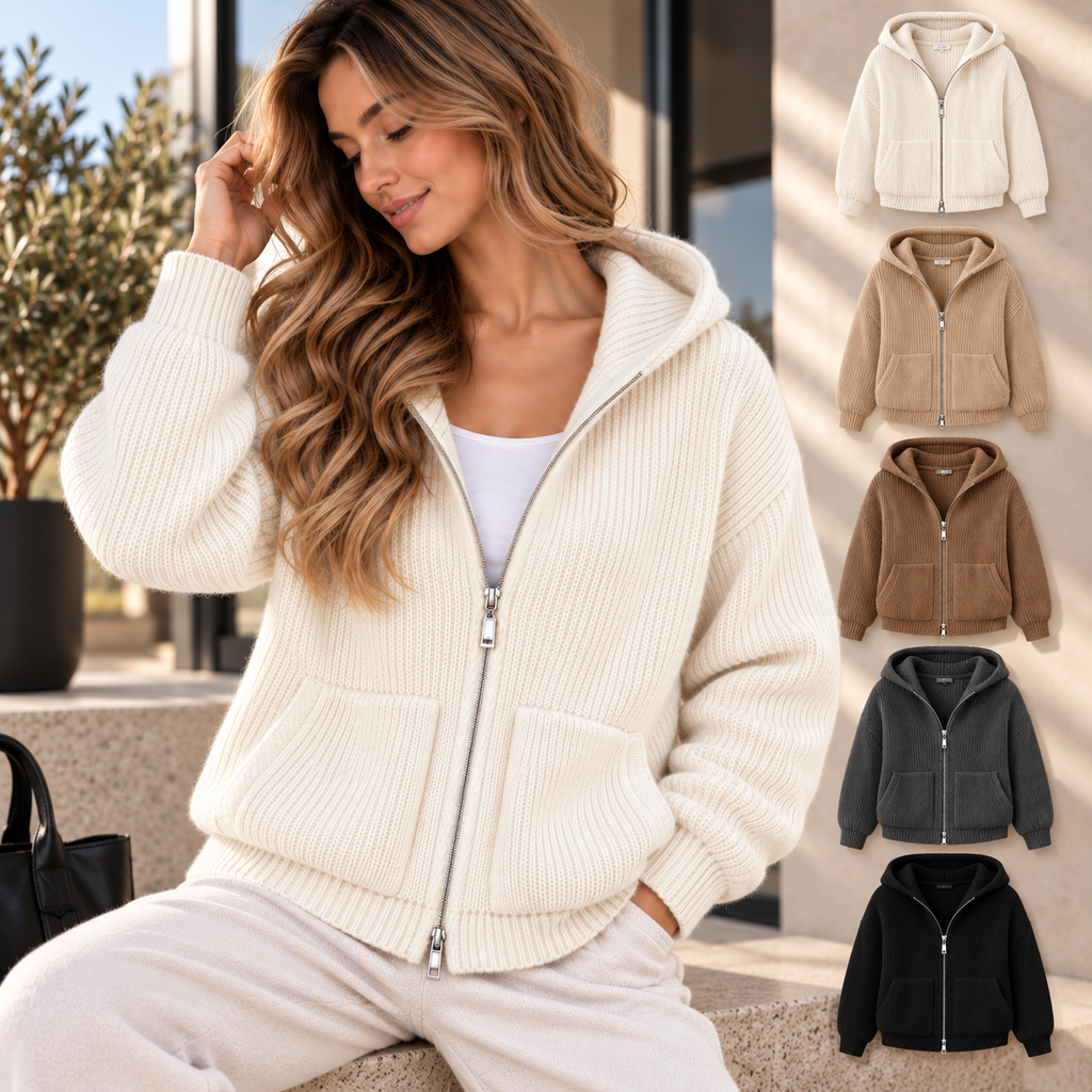 Herren Strickjacke mit Kapuze und Reißverschluss – 5 Farben – Produktansicht 2