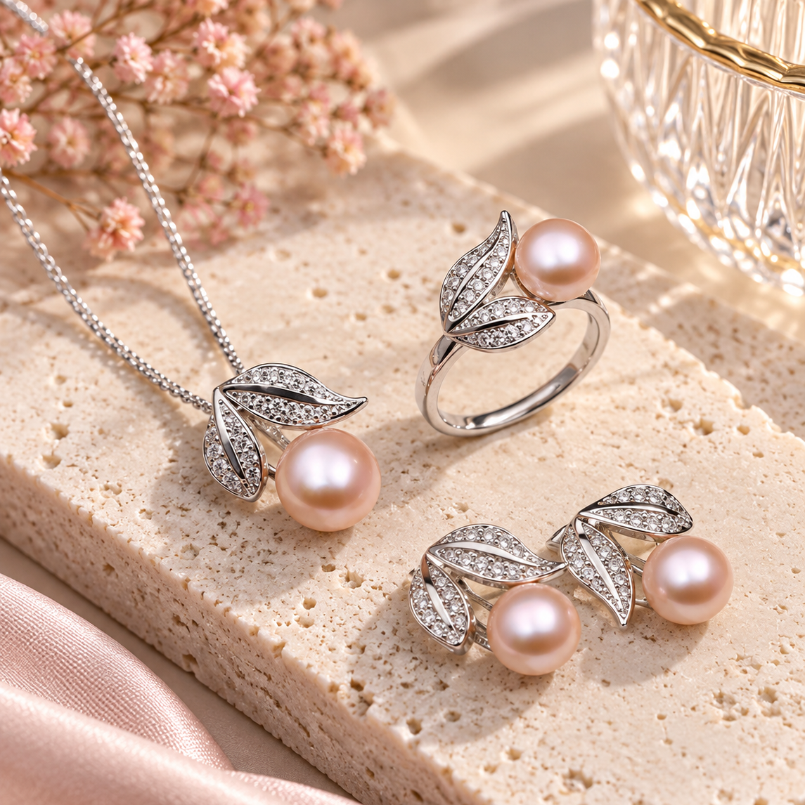 Damen-Schmuckset mit Perlenoptik – 5 Farbvarianten – Produktansicht 3
