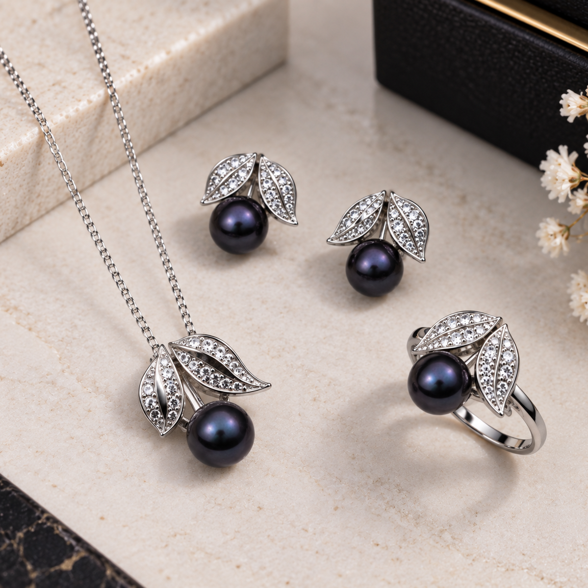Damen-Schmuckset mit Perlenoptik – 5 Farbvarianten – Produktansicht 7
