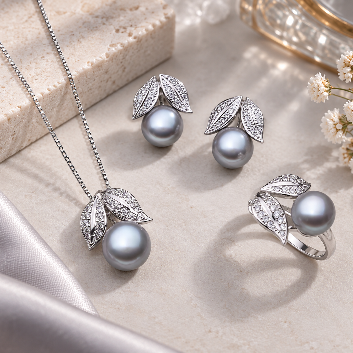 Damen-Schmuckset mit Perlenoptik – 5 Farbvarianten – Produktansicht 9