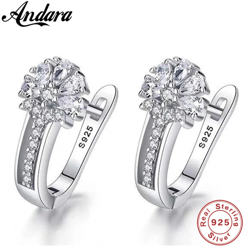 Elegante 925 Sterling Silber Ohrringe – Zirkon Blüten Design | Premium Geschenk für Frauen
