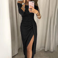 Elegantes Off-Shoulder Abendkleid mit hohem Beinschlitz