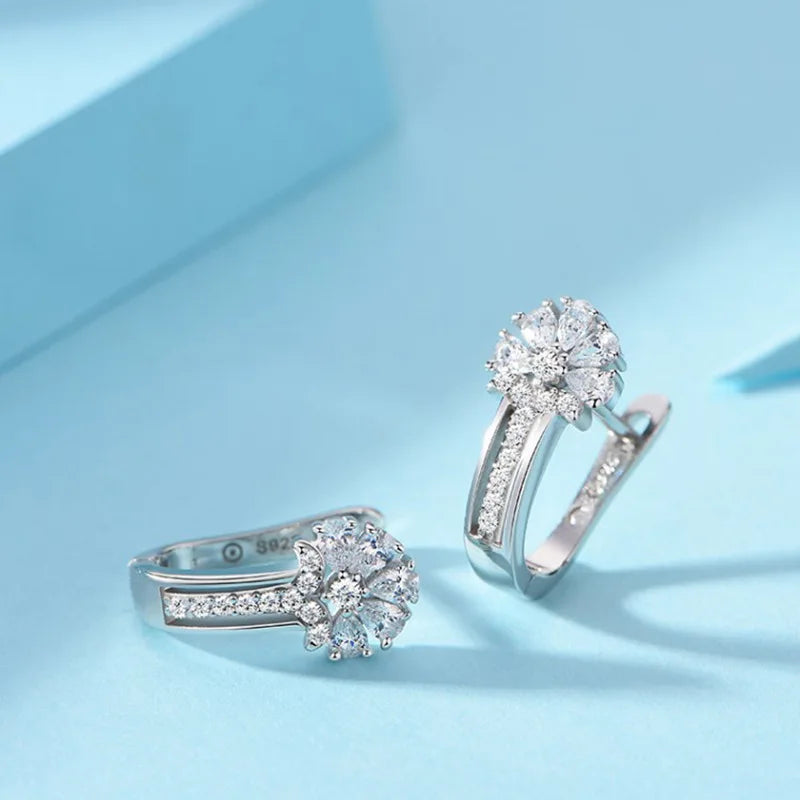Elegante 925 Sterling Silber Ohrringe – Zirkon Blüten Design | Premium Geschenk für Frauen