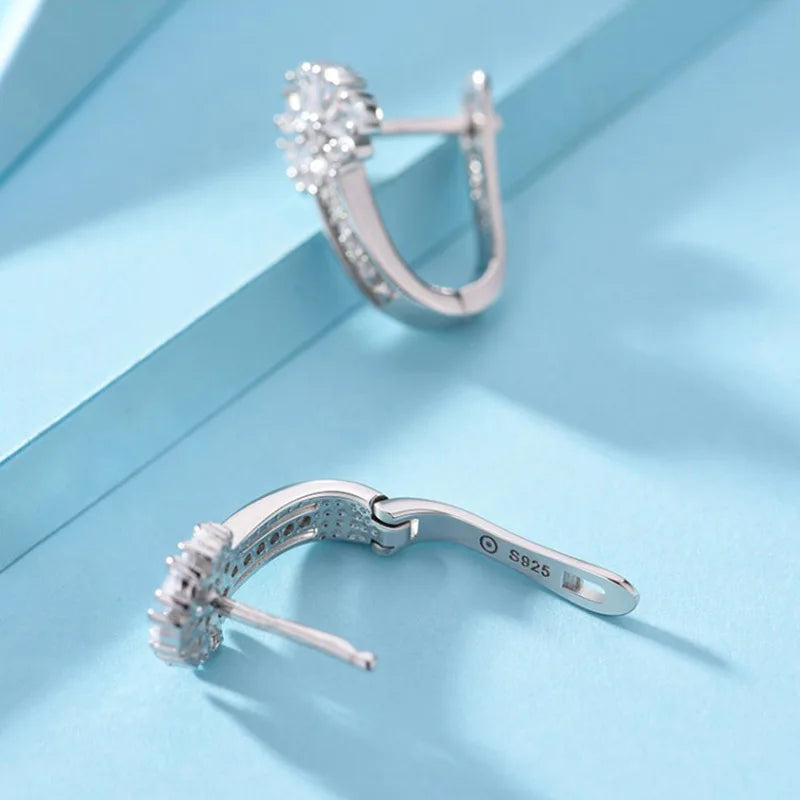 Elegante 925 Sterling Silber Ohrringe – Zirkon Blüten Design | Premium Geschenk für Frauen