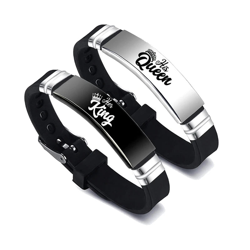 Partner Armband Set „King & Queen“ – 2-teilig – Edelstahl & Silikon – Verstellbar – Geschenk für Paare