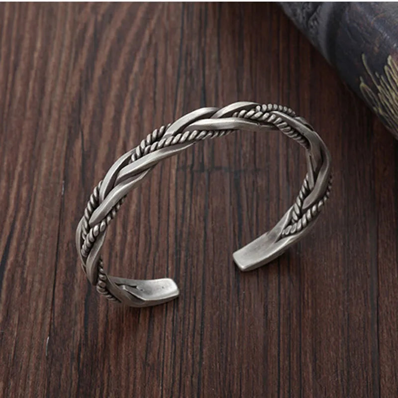 925 Sterling Silber Geflochtenes Armband – Handgefertigt | Retro Thai Design | Unisex Armreif aus Echt-Silber