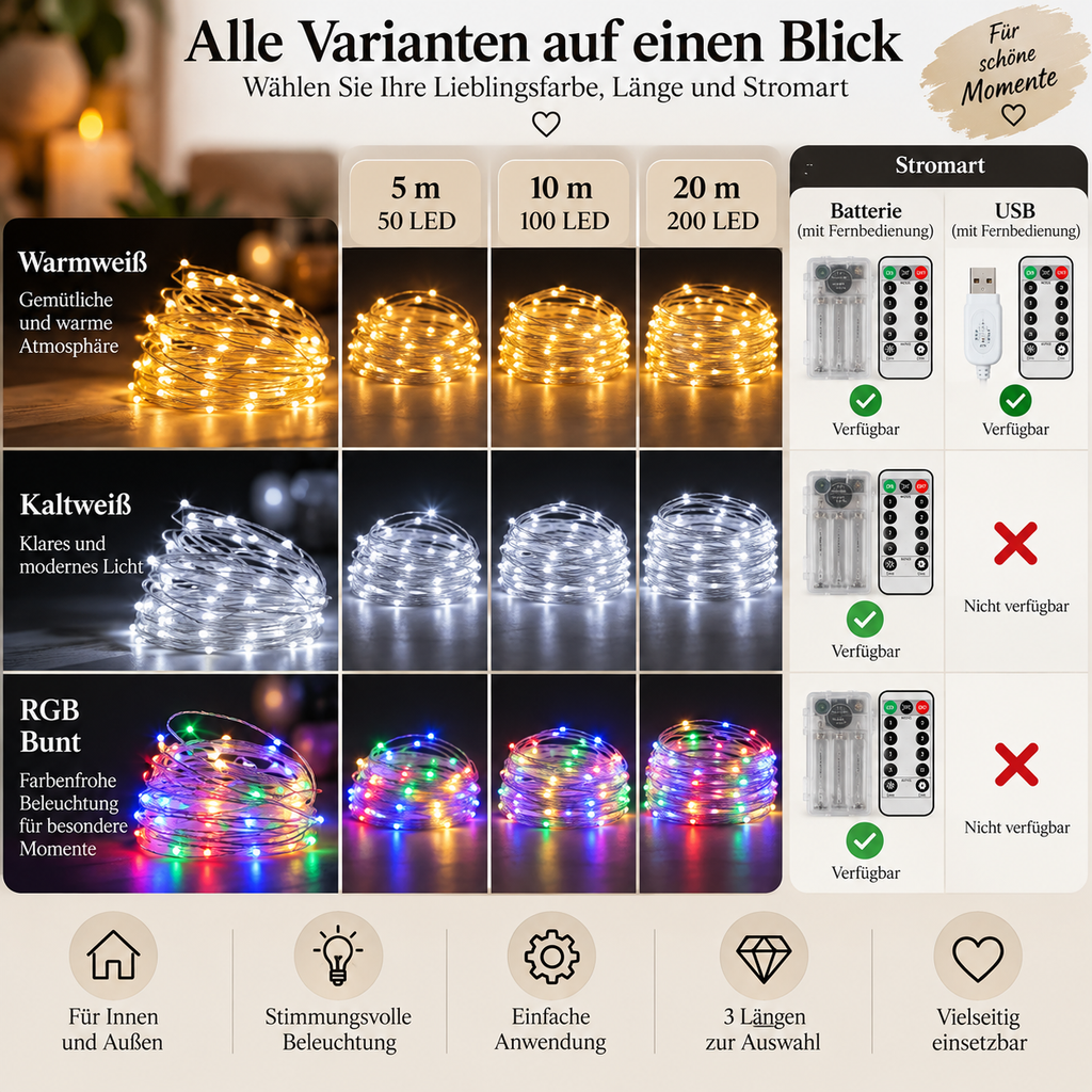 LED-Lichterkette in einer Übersicht der verfügbaren Ausführungen