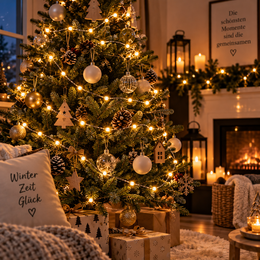 LED-Lichterkette mit warmweißem Licht am Weihnachtsbaum
