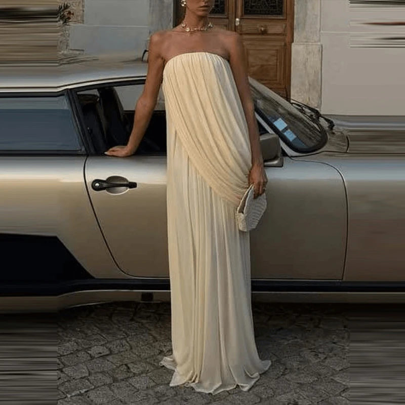 Elegantes Satin-Maxikleid in Soft White – Figurbetont & Zeitlos Luxuriös